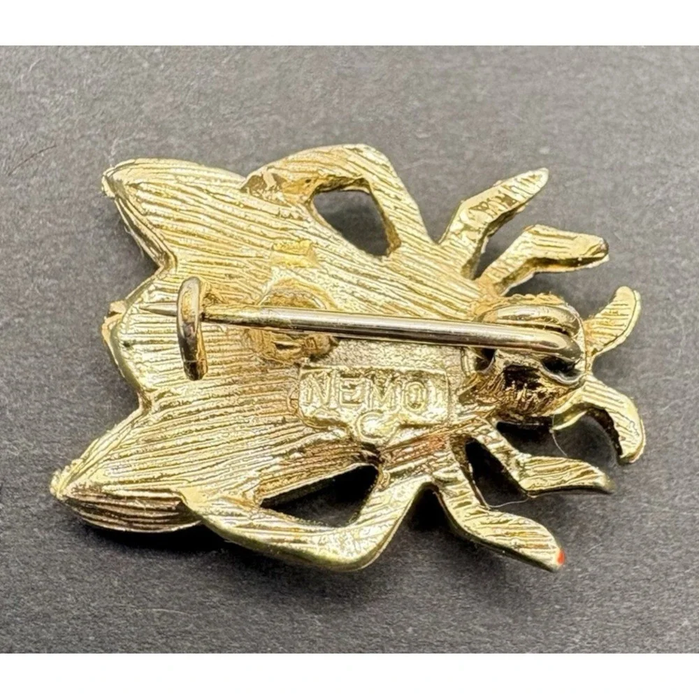 Vintage Nemo Fly Bug Insect Rhinestone‎ Brooch Pin Gold Tone 1